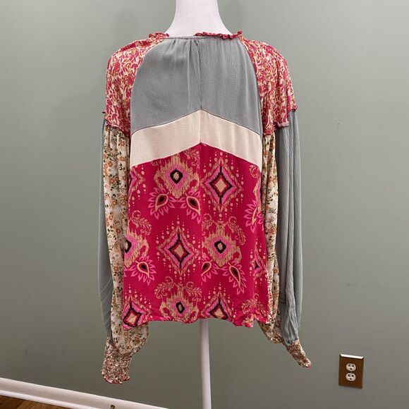 Oli & Hali Boho Patchwork Floral Blouse Button Front Top Womens Small - Picture 4 of 13